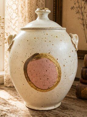 Vintage Artisan Signed Handmade Studio Pottery Stoneware Canister Jar